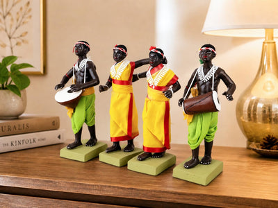 Niharika Collections Krishnanagar Handmade Clay Tribal Dance Group Idol | Terracotta Folk Human Figurines | Traditional Home Decor & Gift Showpiece | Set of 4