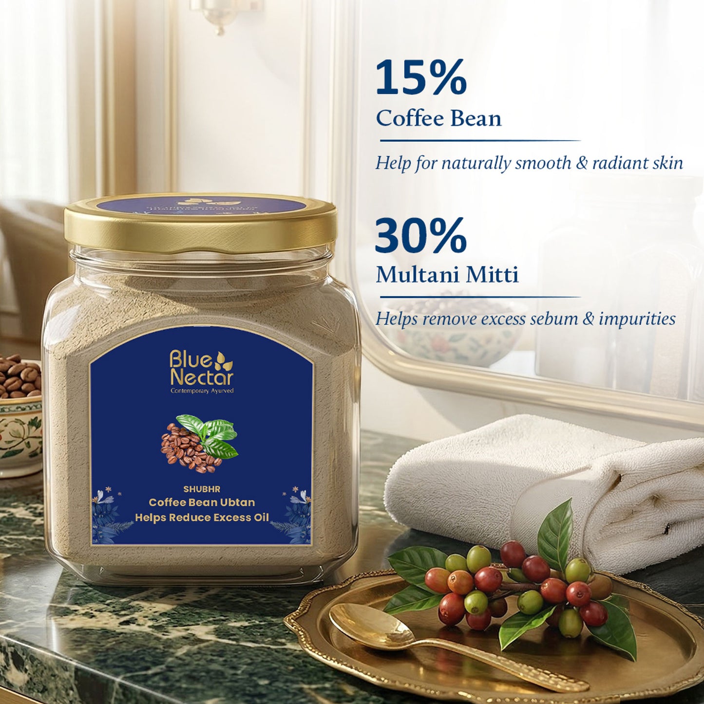 Blue Nectar Coffee Bean Ubtan Face Pack & Mask for Skin Repair & Detan (11 Herbs)