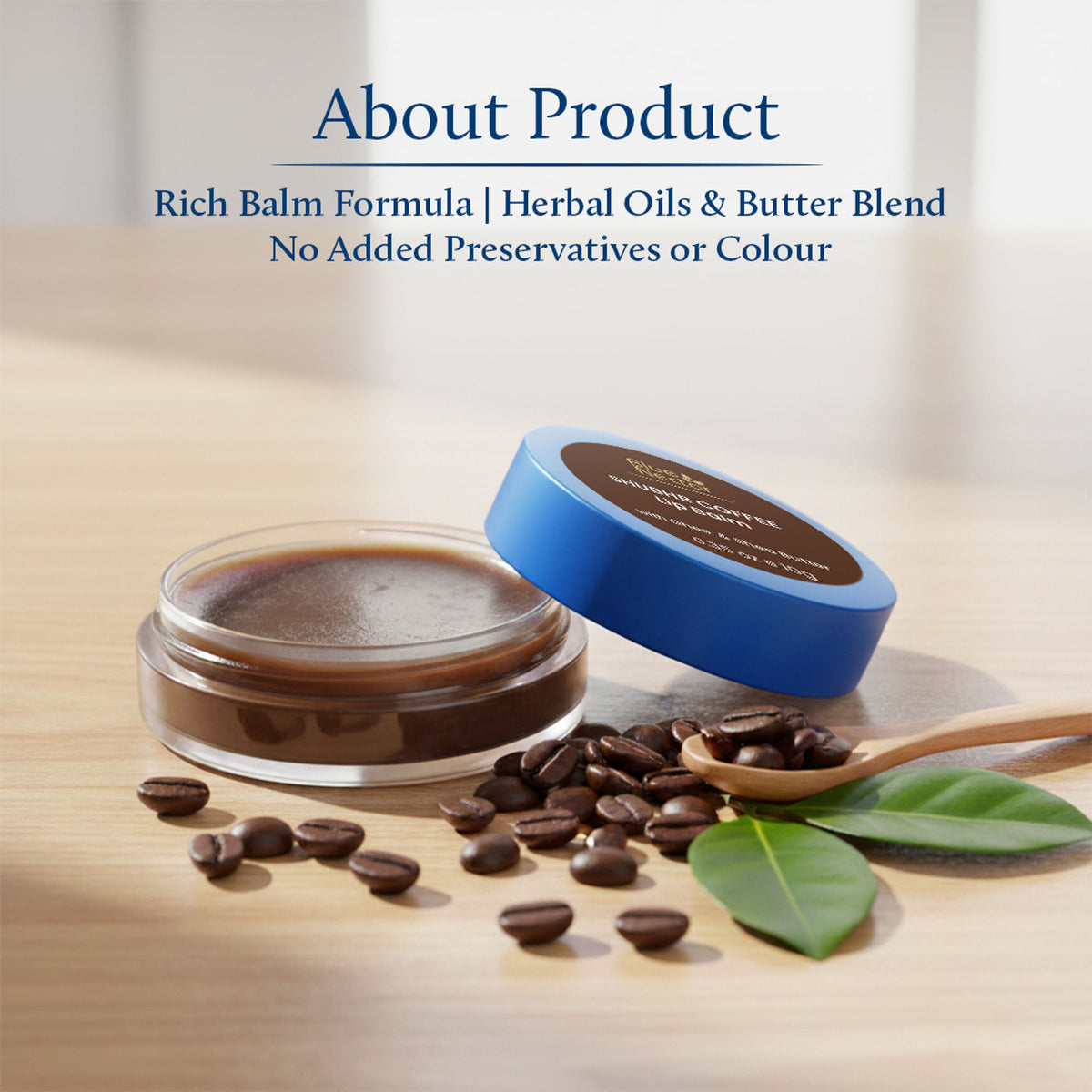 Blue Nectar Shubhr Coffee Lip Balm with Ghee, designed to moisturize dry lips and brighten their appearance.