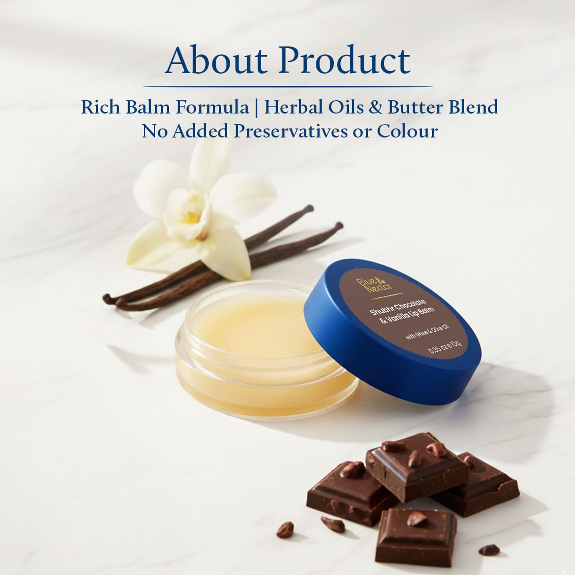 Blue Nectar Chocolate & Vanilla Hydrating Lip Balm with Ghee for Dry Chapped Lips