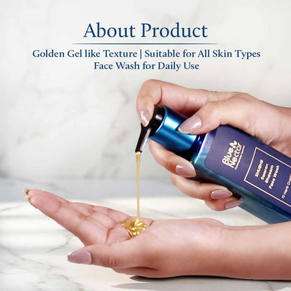 Blue Nectar 24K Gold Swaran Bhasam Ayurvedic face wash with a blue and gold bottle, featuring herbal ingredients for skincare.