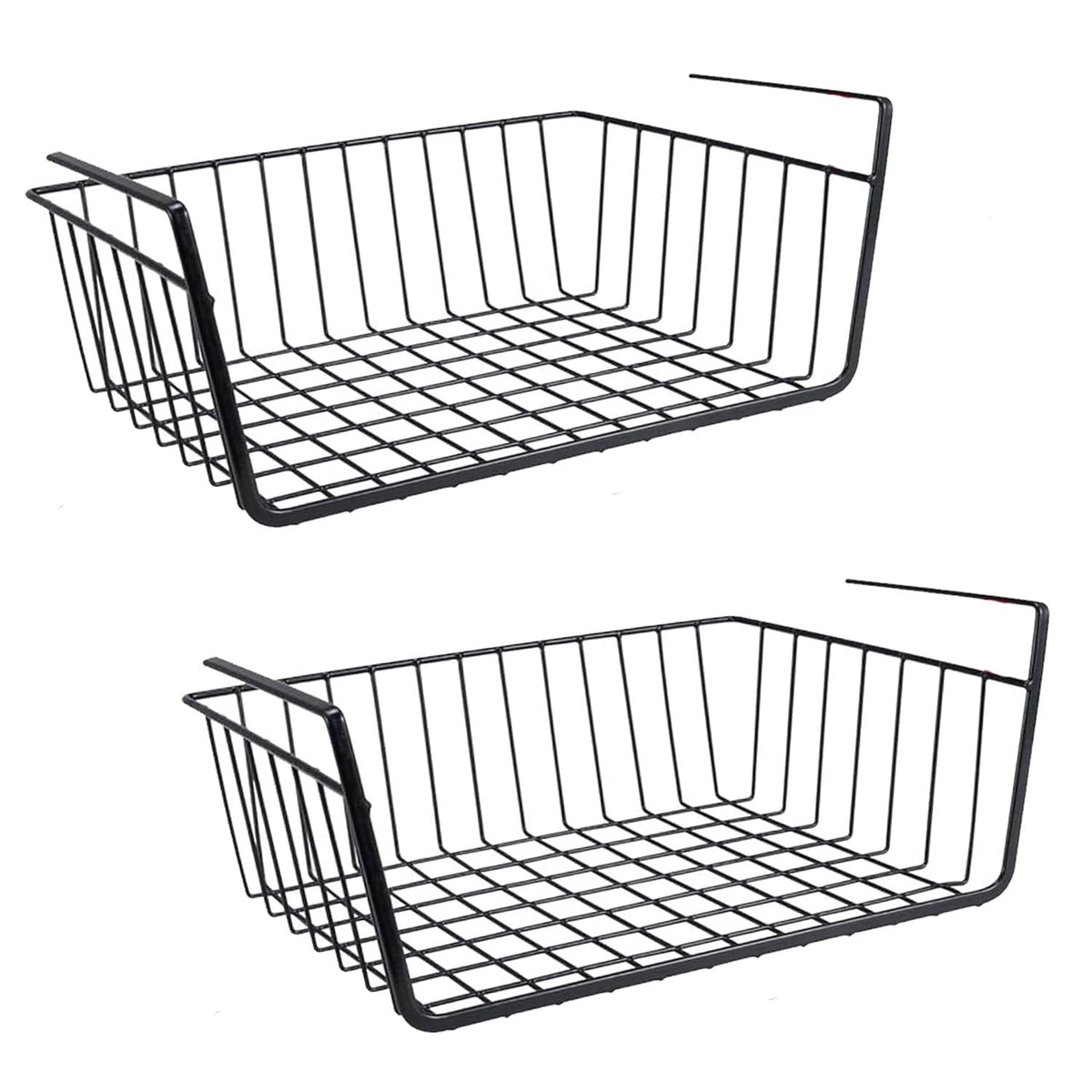 Go Hooked Multipurpose 16 Inch Under Shelf Basket Powder Coated Iron Under Cabinet Organiser Undershelf Organiser Basket Under Shelf Storage Rack for Kitchen Bedroom Office Pack of 2 Black