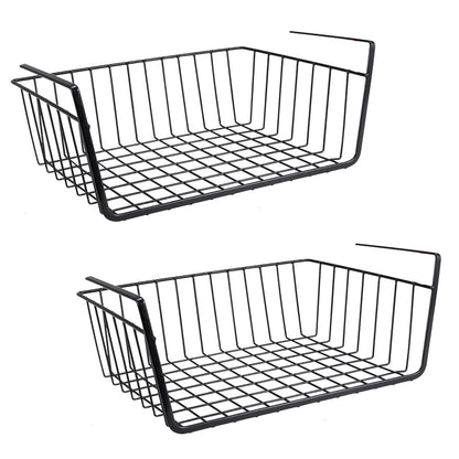 Go Hooked Multipurpose 16 Inch Under Shelf Basket Powder Coated Iron Under Cabinet Organiser Undershelf Organiser Basket Under Shelf Storage Rack for Kitchen Bedroom Office Pack of 2 Black