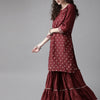 Dhiyona IE Women Maroon & Godlen Embroidered Gotta Patti Kurta with Sharara