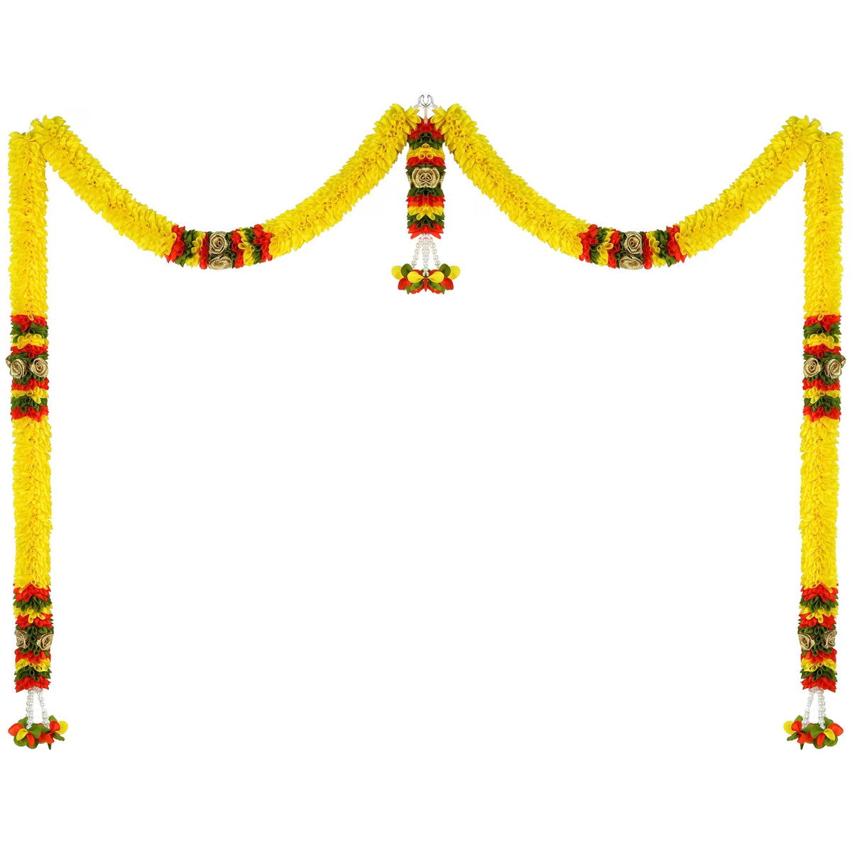 Toran for Main Door Entrance, Bandarwal for Festival, Pooja Mandir & Wedding, Handmade Traditional Flower Hanging for Home & Office Decor (42 inches 24 inches) Yellow