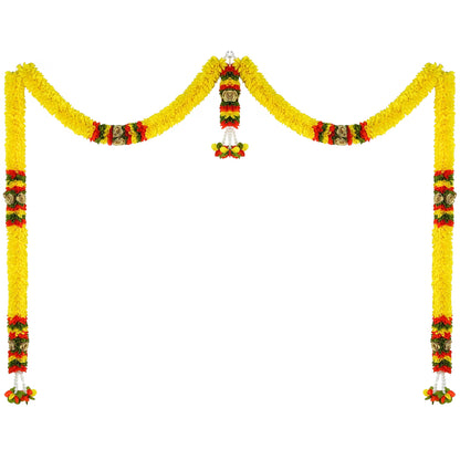 Toran for Main Door Entrance, Bandarwal for Festival, Pooja Mandir & Wedding, Handmade Traditional Flower Hanging for Home & Office Decor (42 inches 24 inches) Yellow
