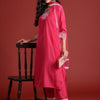Indyancart IE Floral Yoke Design Kantha Work Kurta With Trousers & Dupatta