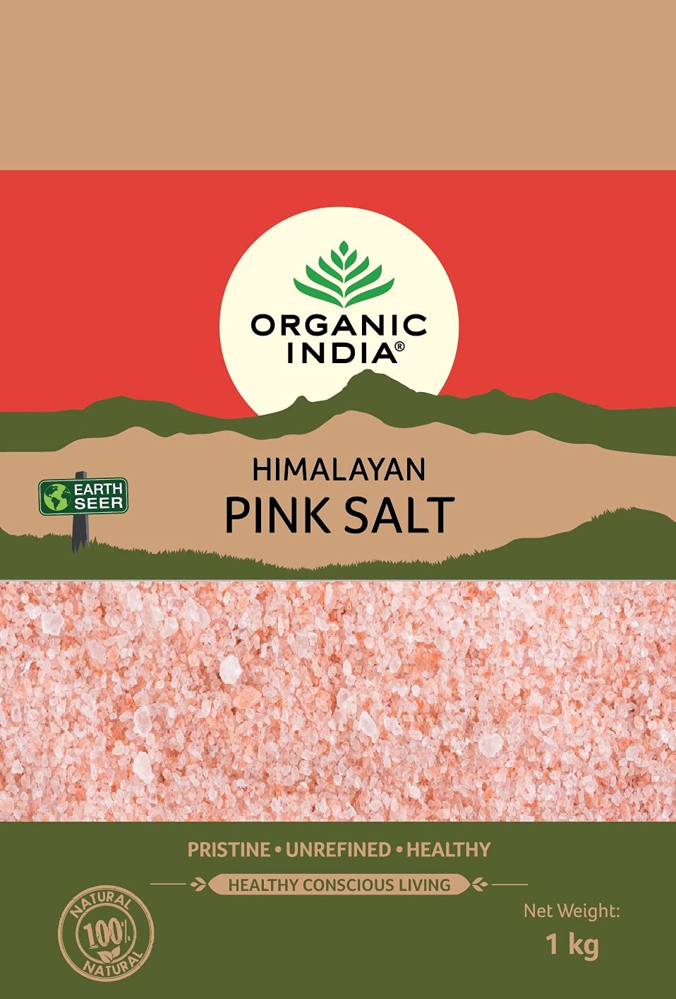 Organic India Himalayan Pink Rock Salt in a 71g package, showing pink mineral crystals for cooking and seasoning.