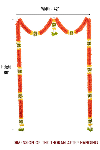Toran for Main Door Entrance, Bandarwal for Festival, Pooja Mandir & Wedding, Handmade Traditional Flower Hanging for Home Dcor & Office Dcor (42 inches 60 inches) Orange
