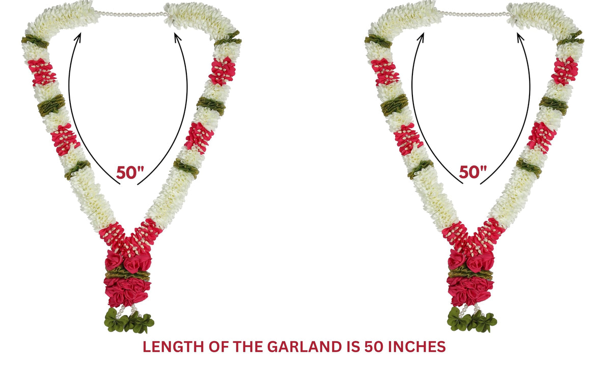 A Pair of Garland with Jasmin Buds Off White 5ft Long, Artificial Garland for Decoration,God Idol, Festivals, Home Decor, Varalakshmi, Diwali,Ugadi & Wedding