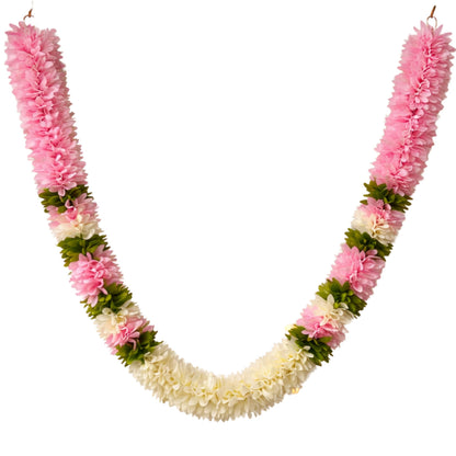 Flower Garland for Pooja Mandir Decoration, 40 Inches Hanging Mala for Photo Frame, Haar Mala for God Idols, Photo Frames of Loved Ones, Ancestors & Pooja Room Décor (Link Pink)