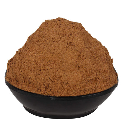 Yuvika Vijaysar powder in a jar, Indian Kino Pterocarpus Marsupium herbal Ayurvedic supplement for health and wellness.