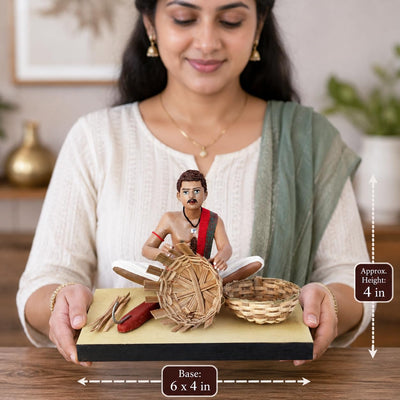 Niharika Collections Krishnanagar Handmade Clay Gift & Décor | Prime- Sitting Human Figure Miniature Idol - Basket Maker