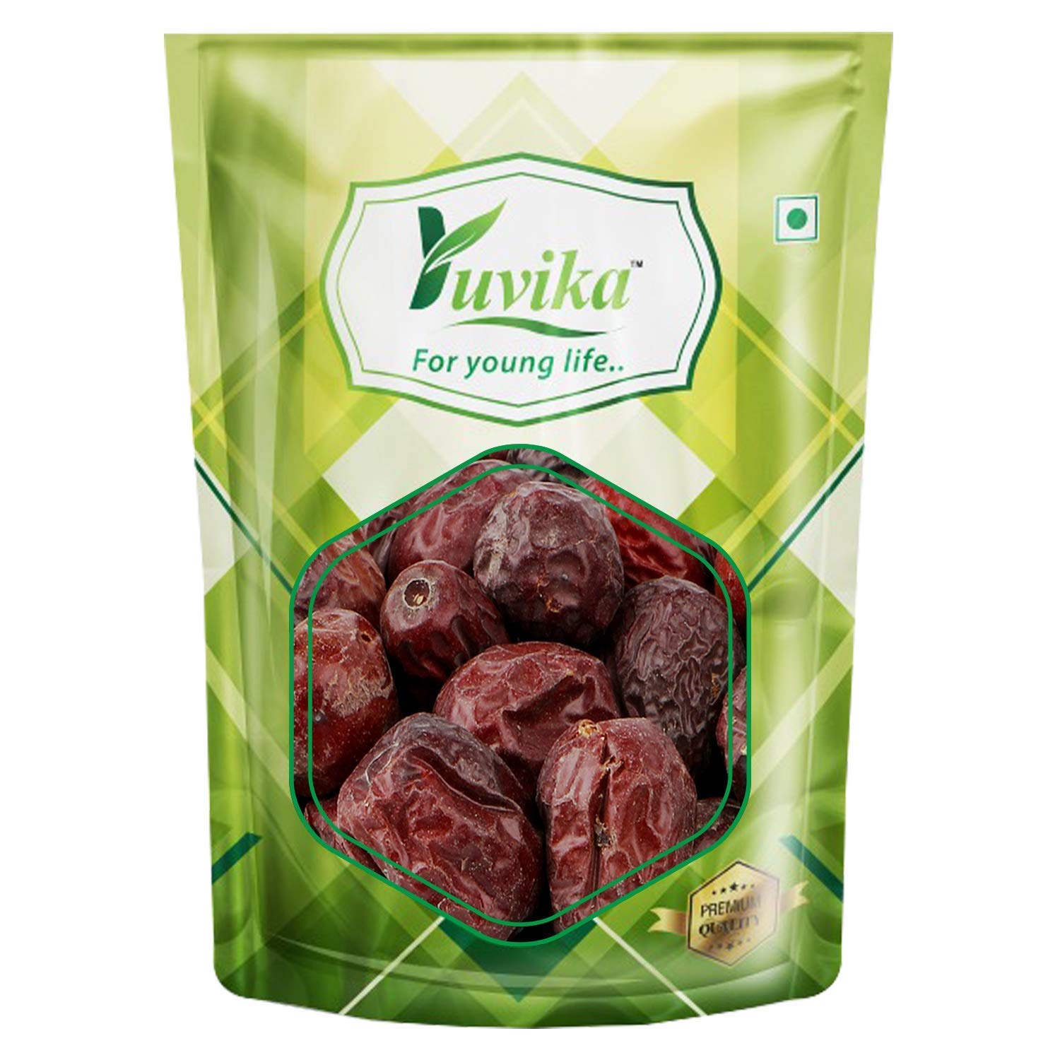 Yuvika Unnab Ber Red Ayurvedic product with red Zizyphus Sativa Gaetn Jujebe in a jar, traditional herbal remedy.