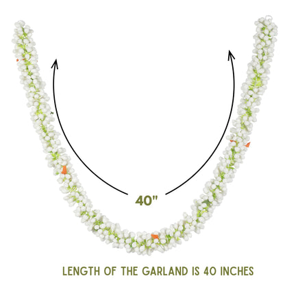 Flower Garland for Pooja Mandir Decoration, Hanging Mala for Photo Frame, Decorative Haar Mala for God Idols, Photo Frames of Loved Ones, Ancestors, Pitra & Pooja Room Dcor (White)