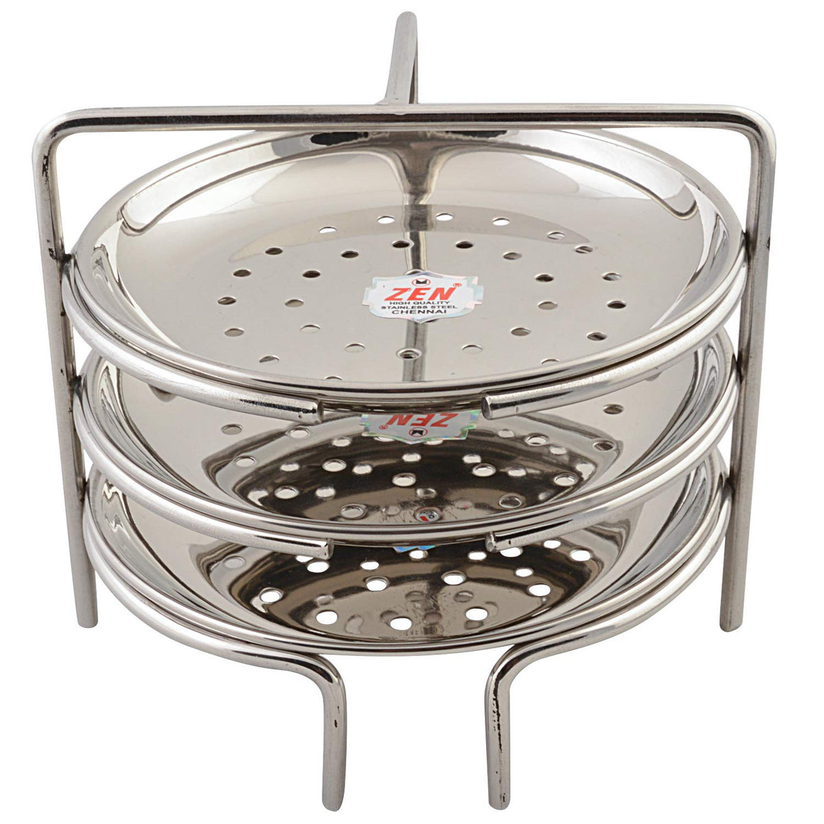 Jain Stainless Steel Idiyappam Stand (Small Size) with 3 Plates|Momos/Vegetable Steamer Utensil, Pack of 1 - Silver Color