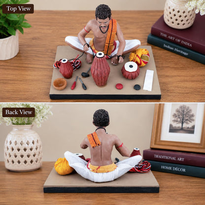 Niharika Krishnanagar Handmade Clay Idol, Musical Instruments Maker Figurine, Hand-Painted Sitting Human Figure Miniature, Indian Art Home Décor Gift for Tabletop, Shelf & Showcase, 18 x 15 x 12 cm