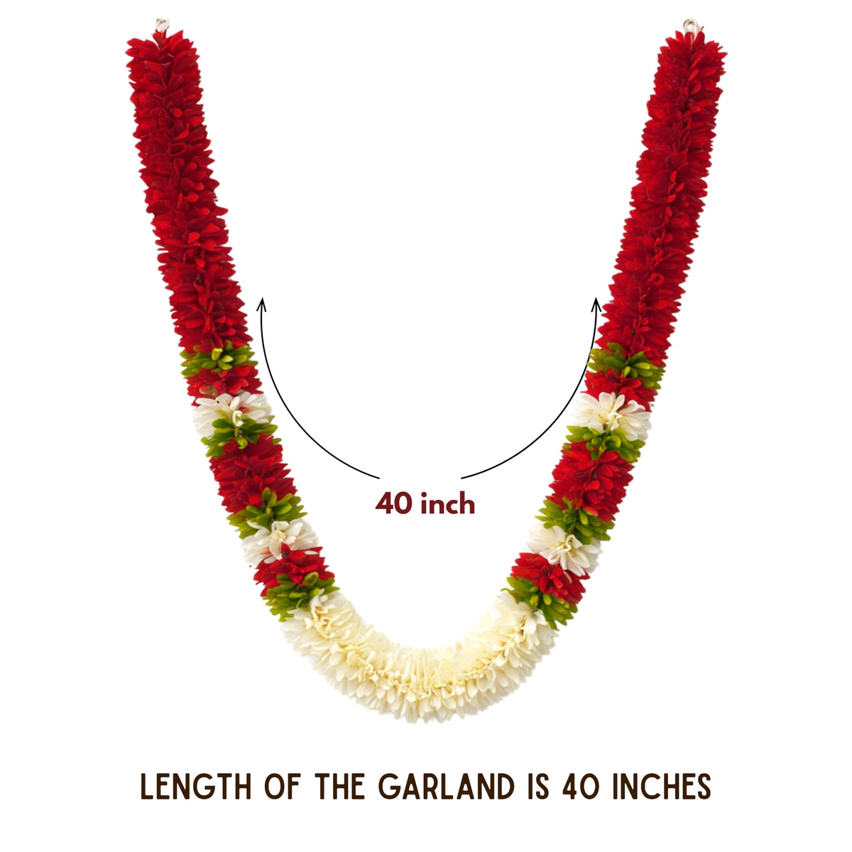 Flower Garland for Pooja Mandir Decoration, 40 Inches Hanging Mala for Photo Frame, Haar Mala for God Idols, Photo Frames of Loved Ones, Ancestors, Pitra & Pooja Room Décor (Red)