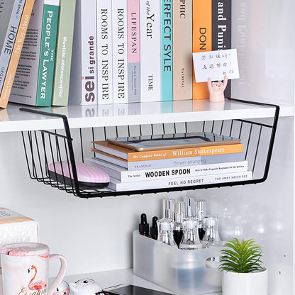 Go Hooked Multipurpose 16 Inch Under Shelf Basket Powder Coated Iron Under Cabinet Organiser Undershelf Organiser Basket Under Shelf Storage Rack for Kitchen Bedroom Office Pack of 2 Black