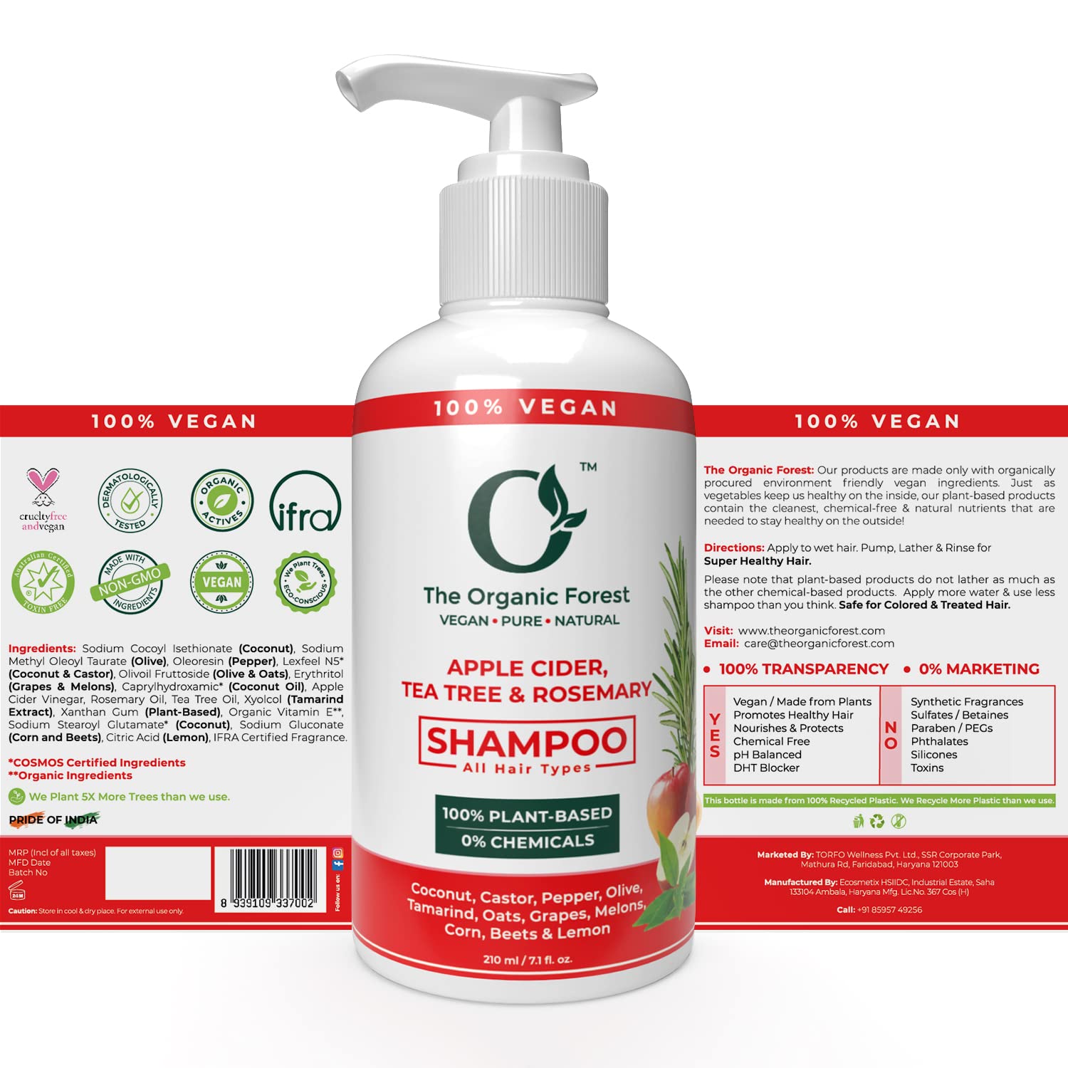 The Organic Forest Apple Cider Vinegar, Tea Tree & Rosemary Shampoo - Indyancart