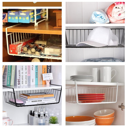 Go Hooked Multipurpose 16 Inch Under Shelf Basket Powder Coated Iron Under Cabinet Organiser Undershelf Organiser Basket Under Shelf Storage Rack for Kitchen Bedroom Office Pack of 2 Black