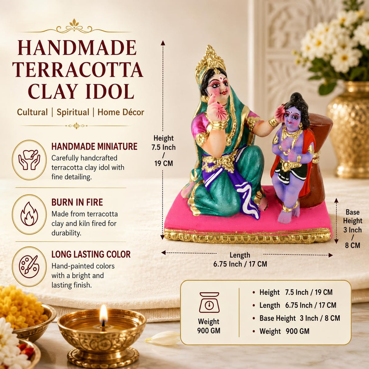 Niharika Collections Yasoda Punishing Krishna for Butter Theft Idol | Cultural & Spiritual Art | Handmade Clay Terracotta