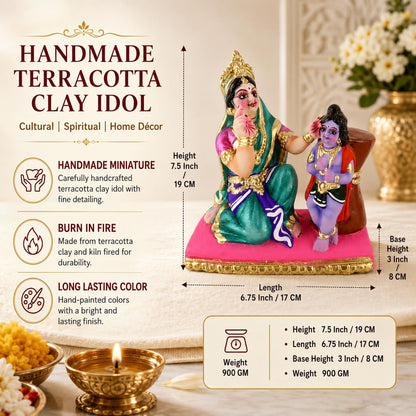 Niharika Collections Yasoda Punishing Krishna for Butter Theft Idol | Cultural & Spiritual Art | Handmade Clay Terracotta