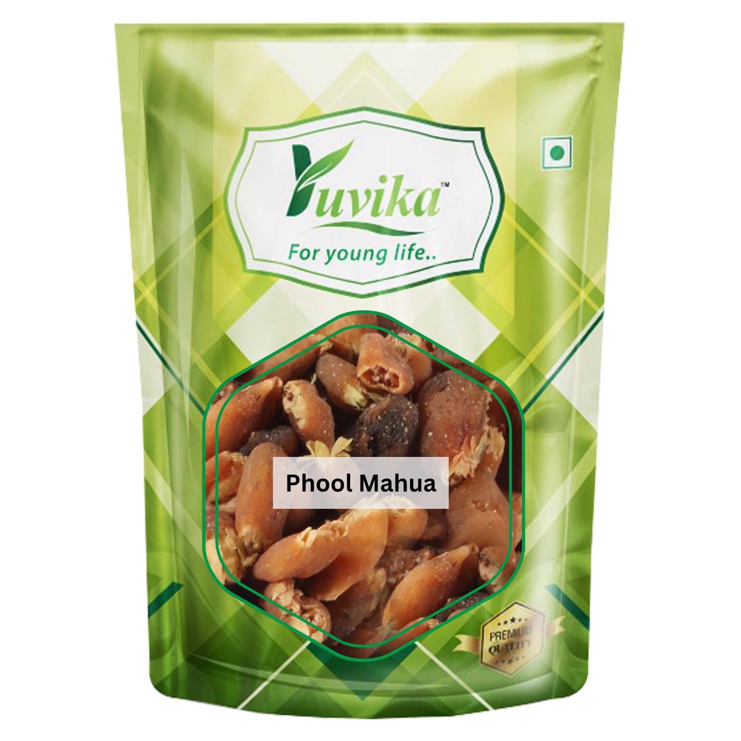 Yuvika Mahua flower (Madhuca Indica) for Ayurvedic use, fresh yellow blossoms with green leaves on a natural background.