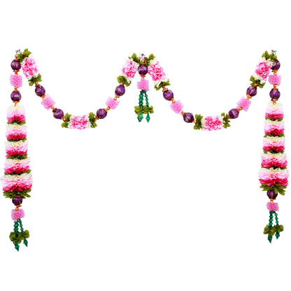 Toran for Main Door, Bandarwal for Festival, Pooja Mandir & Decoration, Pink Handmade Traditional Flower Hanging for Door Entrance, Home & Office Decor (42 inches 18 inches)
