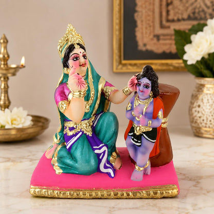 Niharika Collections Yasoda Punishing Krishna for Butter Theft Idol | Cultural & Spiritual Art | Handmade Clay Terracotta