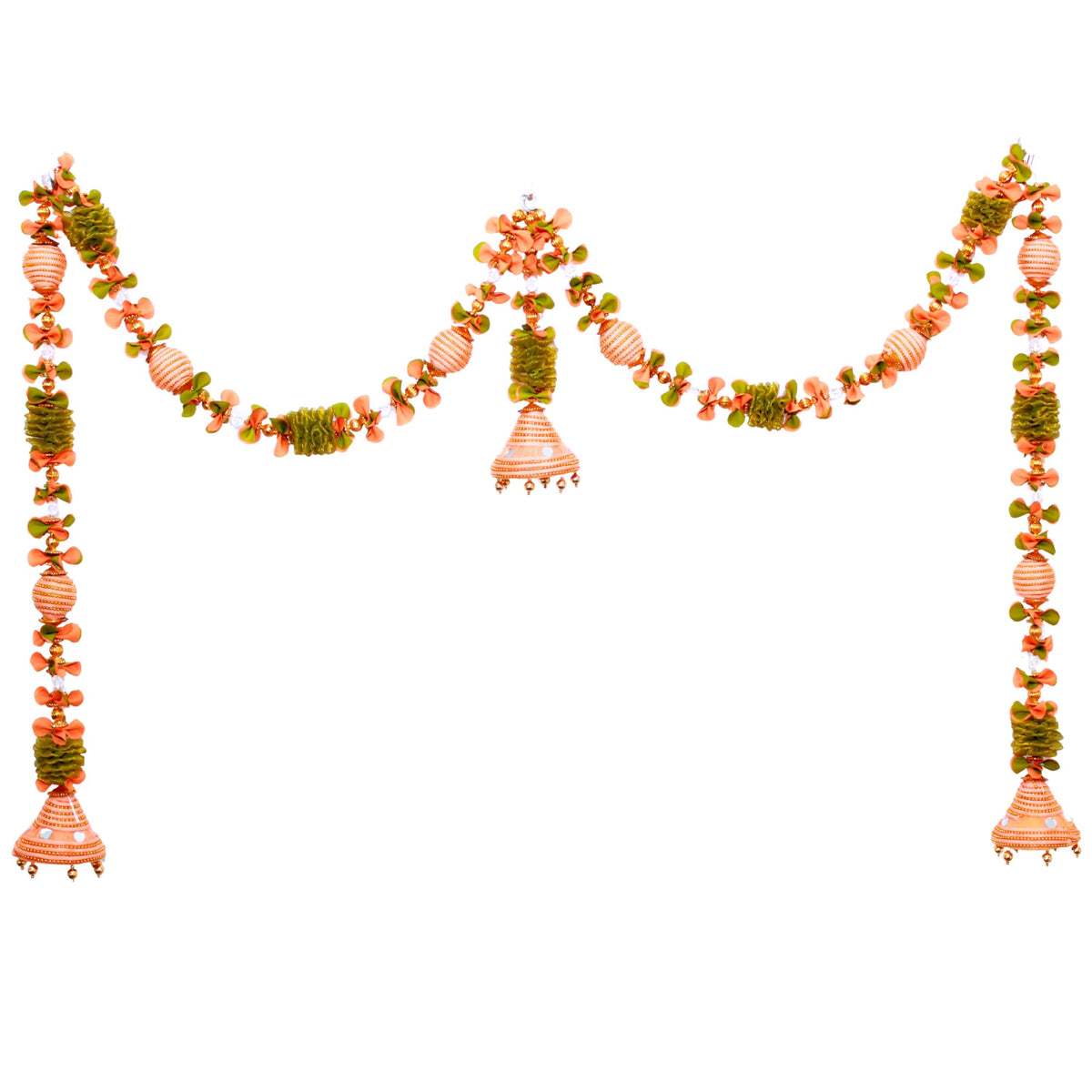 Jhumka Doorway Flower Peach toran for Door Entrance, Hanging Toran for Main Door Entrance, Thoran for Mandir & Living Room Decor, Bandarwal for Home & Temple (22x42 inch)