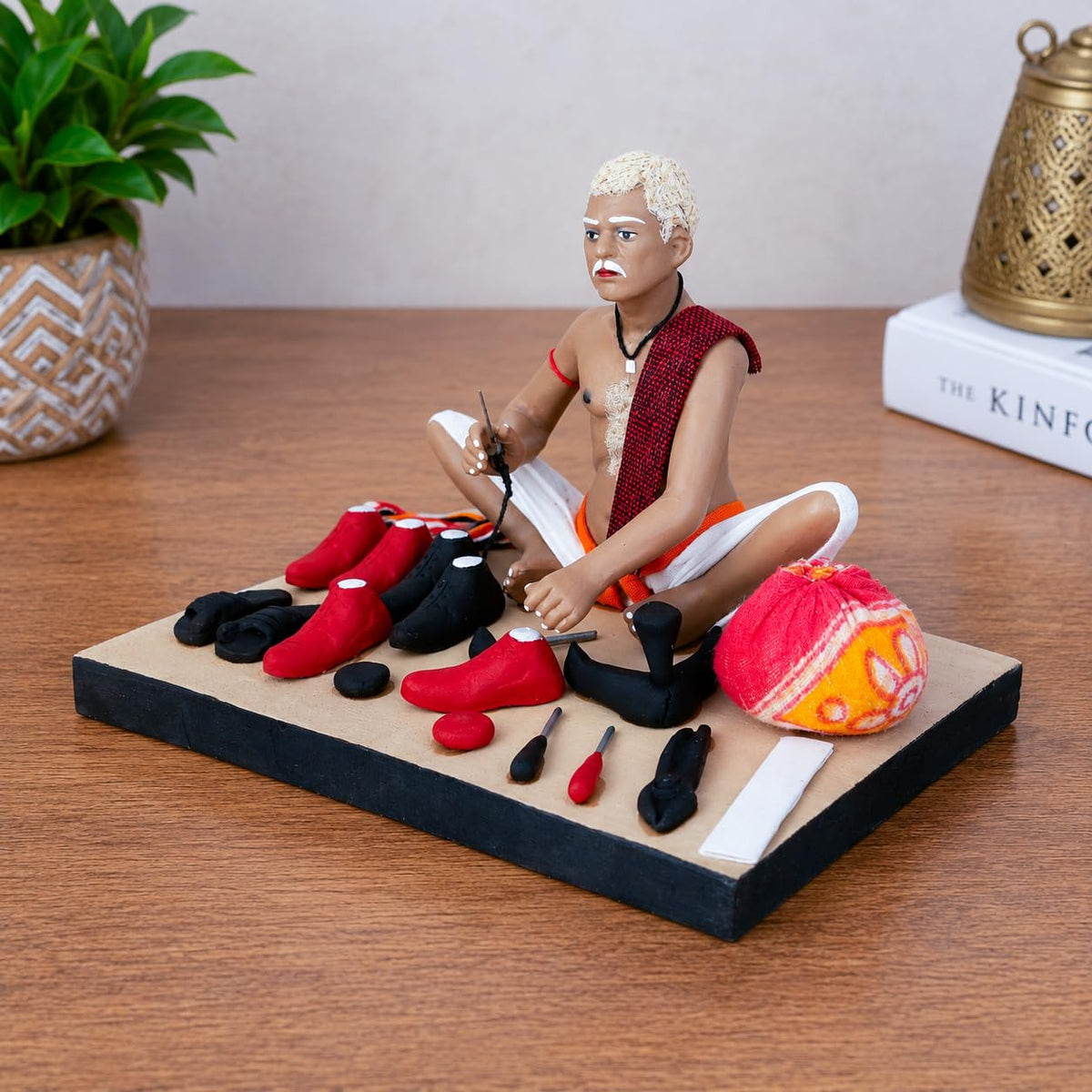 Niharika Collections Krishnanagar Handmade Clay Brick Breaker Idol, Sitting Human Figure Miniature,Handcrafted Indian Art,Multicolour Home Décor, Golu Display & Gifting-15.2 x 10.2 x 10.2 cm