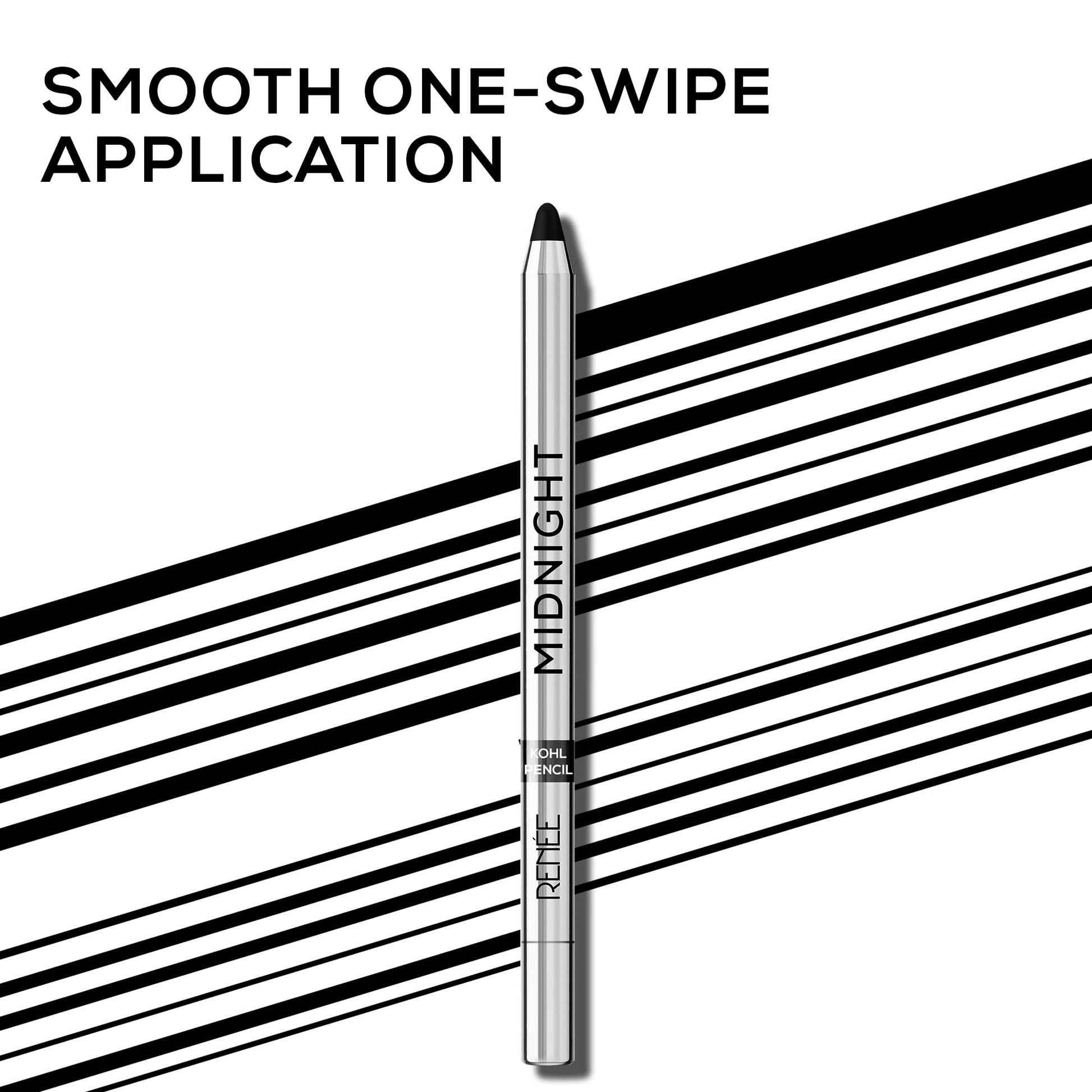 Renee Midnight Kohl Pencil, waterproof and smudge-proof kajal eyeliner, with a dark, smooth application visible on the product tip.