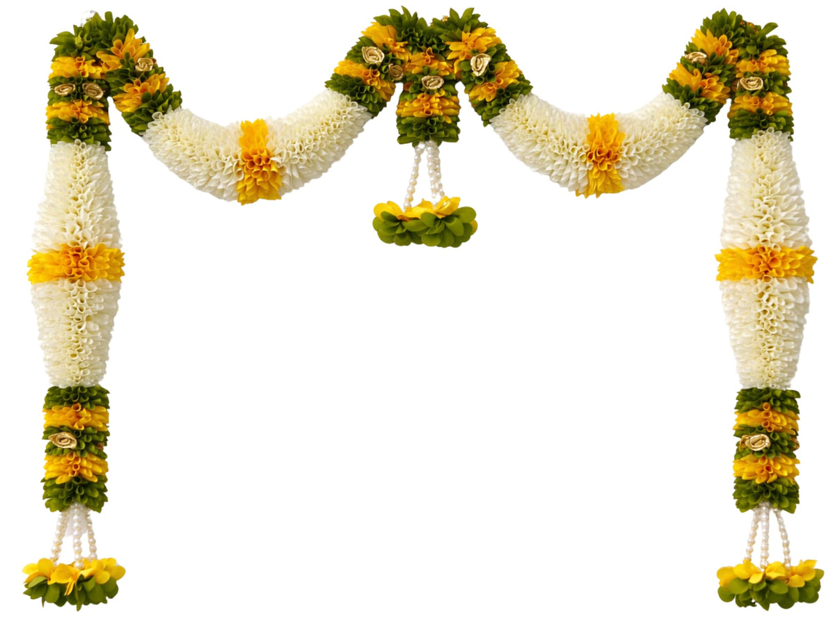 Yellow & Green Hanging Artificial Flower Toran for Main Door Entrance, Reusable Thoran for Pooja Mandir, Living Room & Home Décor, Bandarwal for Festival Decoration (42x25 inch)
