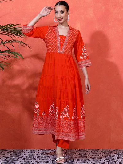 Indyancart SN Women's Embroidered Pure Cotton A-Line Kurta & Trousers Sets