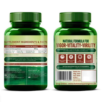 Himalayan Organics Korean Ginseng 800 mg Vegetarian Capsules