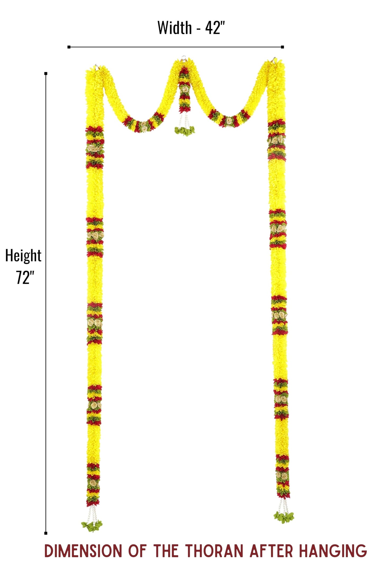 Toran for Main Door Entrance, Bandarwal for Festival, Pooja Mandir & Wedding, Handmade Traditional Flower Hanging for Home & Office Decor (42 inches 72 inches) Yellow