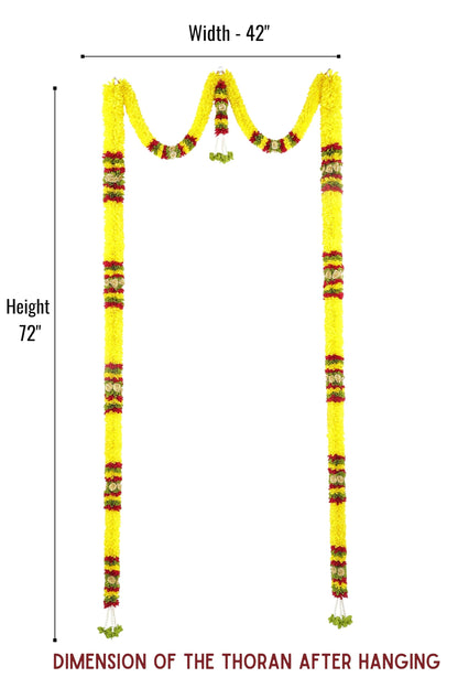 Toran for Main Door Entrance, Bandarwal for Festival, Pooja Mandir & Wedding, Handmade Traditional Flower Hanging for Home & Office Decor (42 inches 72 inches) Yellow