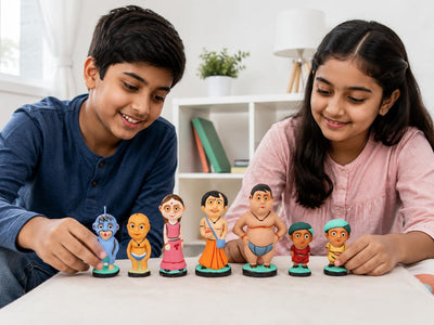 Niharika Collections Handmade Clay Terracotta Idols | Chhota Bheem Group of Dholakpur | Gift & Décor