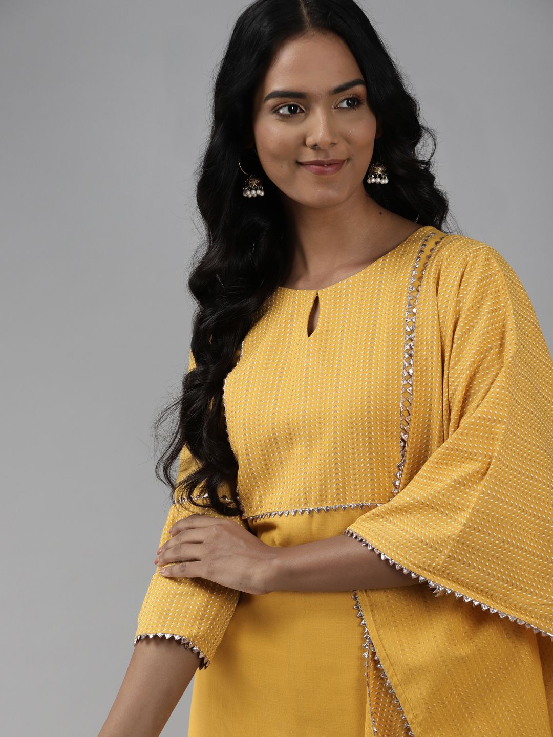 Women Yellow Yoke Design Regular Kurta with Palazzos & Dupatta