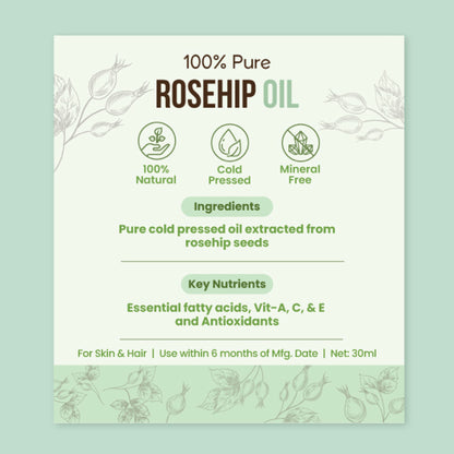 Nat Habit 100% Pure Rosehip Seed Oil For Face Aging Skin, Minimises Wrinkles And Fades Acne Scars