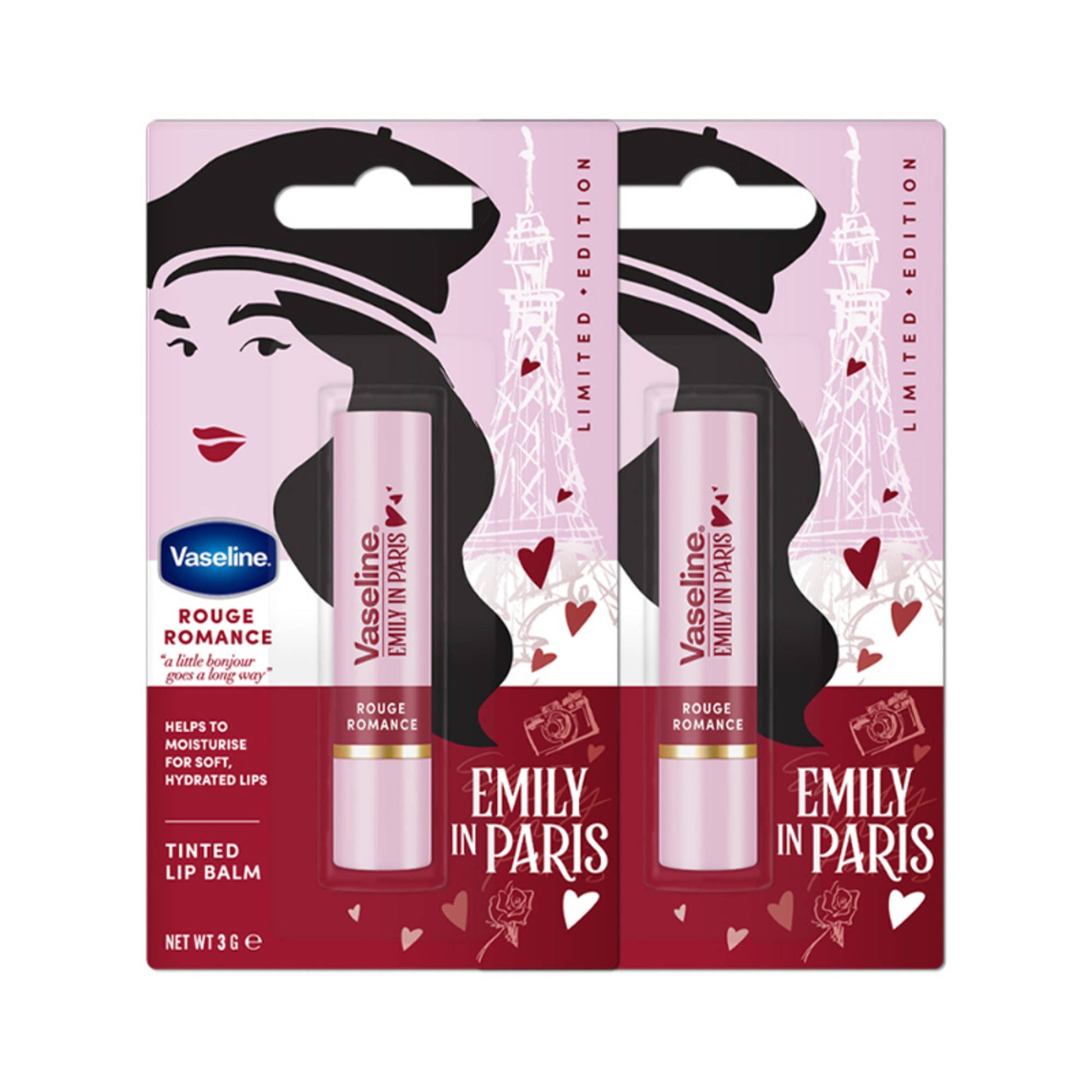 Vaseline Rouge Romance Emily In Paris Limited Edition Red Tinted Lip Balm Stick - Pack Of 2