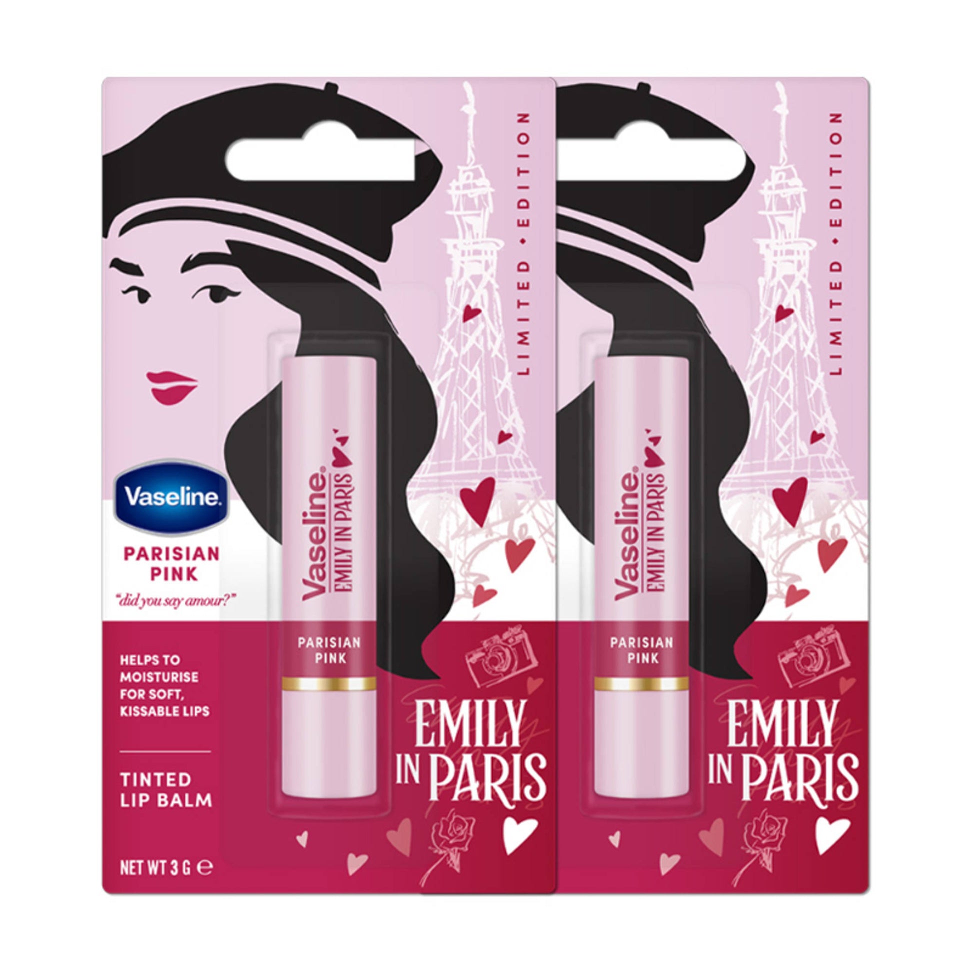 Vaseline Parisian Pink Emily In Paris Limited Edition Pink Tinted Lip Balm Stick - Pack Of 2