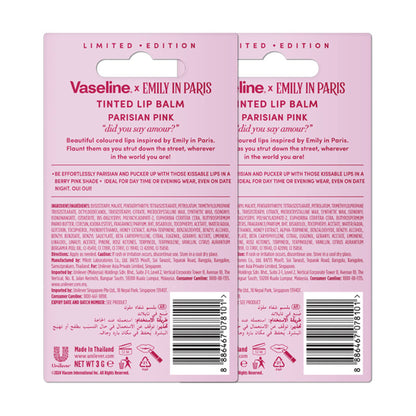 Vaseline Parisian Pink Emily In Paris Limited Edition Pink Tinted Lip Balm Stick - Pack Of 2