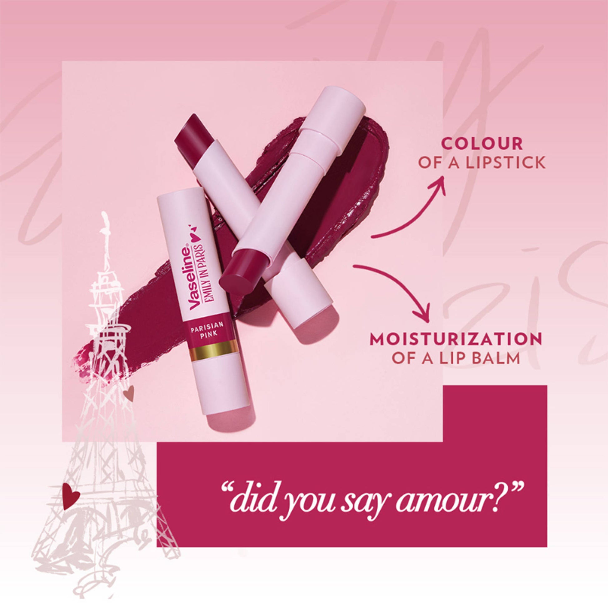Vaseline Parisian Pink Emily In Paris Limited Edition Pink Tinted Lip Balm Stick - Pack Of 2