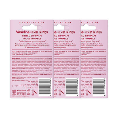 Vaseline Rouge Romance Emily In Paris Limited Edition Red Tinted Lip Balm Stick - Pack Of 3
