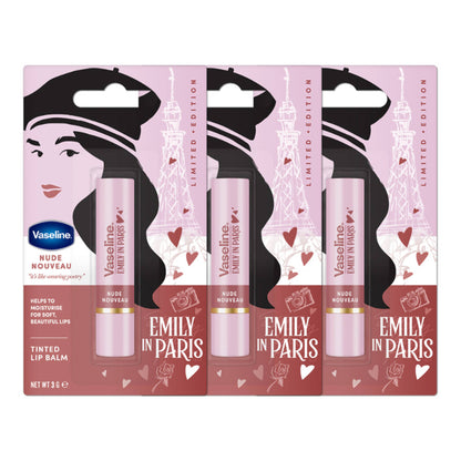 Vaseline Nude Nouveau Emily In Paris Limited Edition Nude Tinted Lip Balm Stick - Pack Of 3