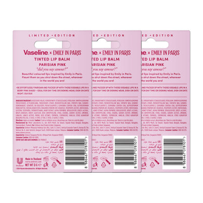 Vaseline Parisian Pink Emily In Paris Limited Edition Pink Tinted Lip Balm Stick - Pack Of 3