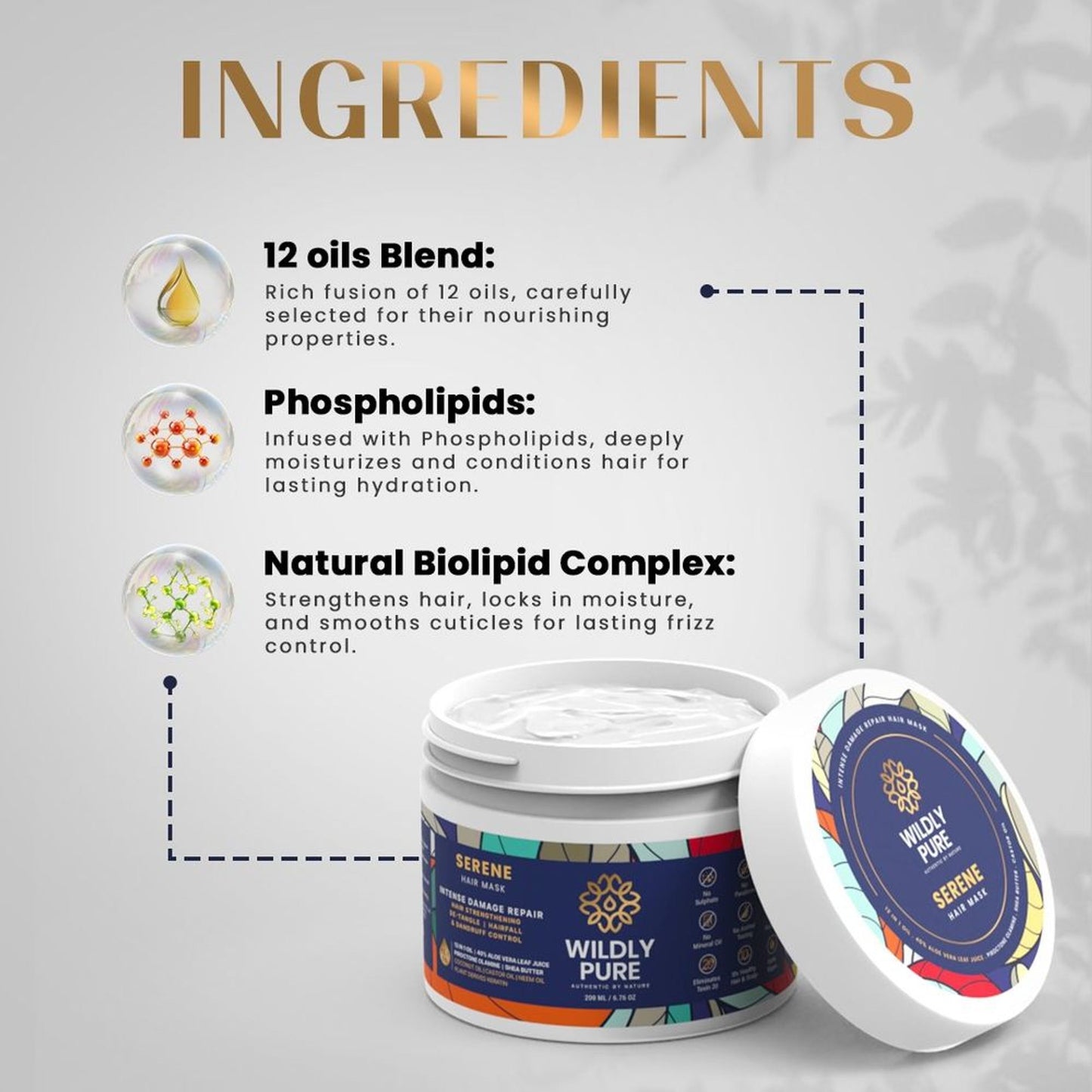 Wildly Pure Smoothening Hair Spa Mask for Dry & frizzy hair with Natural Biolipid Complex & 12 Oils