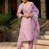 Indyancart IE V Neck Ethnic Motifs Embroidered Regular Kurta with Trouser & Dupatta
